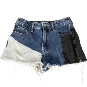 PacSun Denim Shorts Girl's 24W 10L Patchwork White Blue Black CutOff 100% Cotton